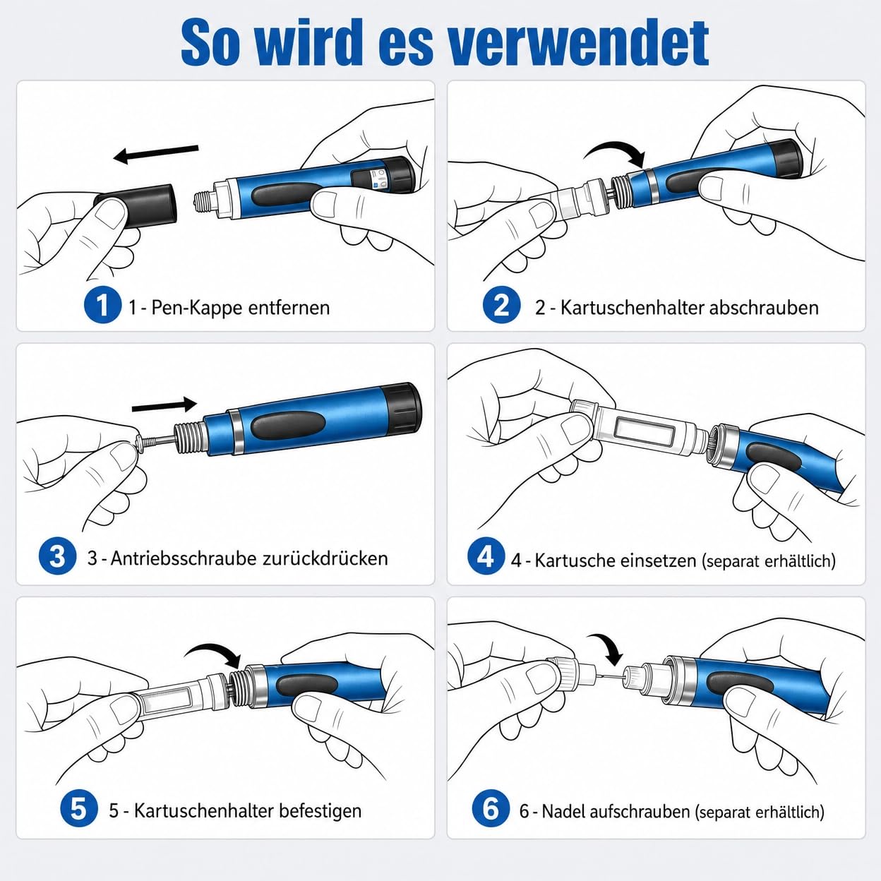 Stylo à insuline réutilisable, distributeur d'insuline, stylo à insuline, dosage précis de 1 à 60 unités, cartouches de 3 ml, léger et portable, appareil d'injection