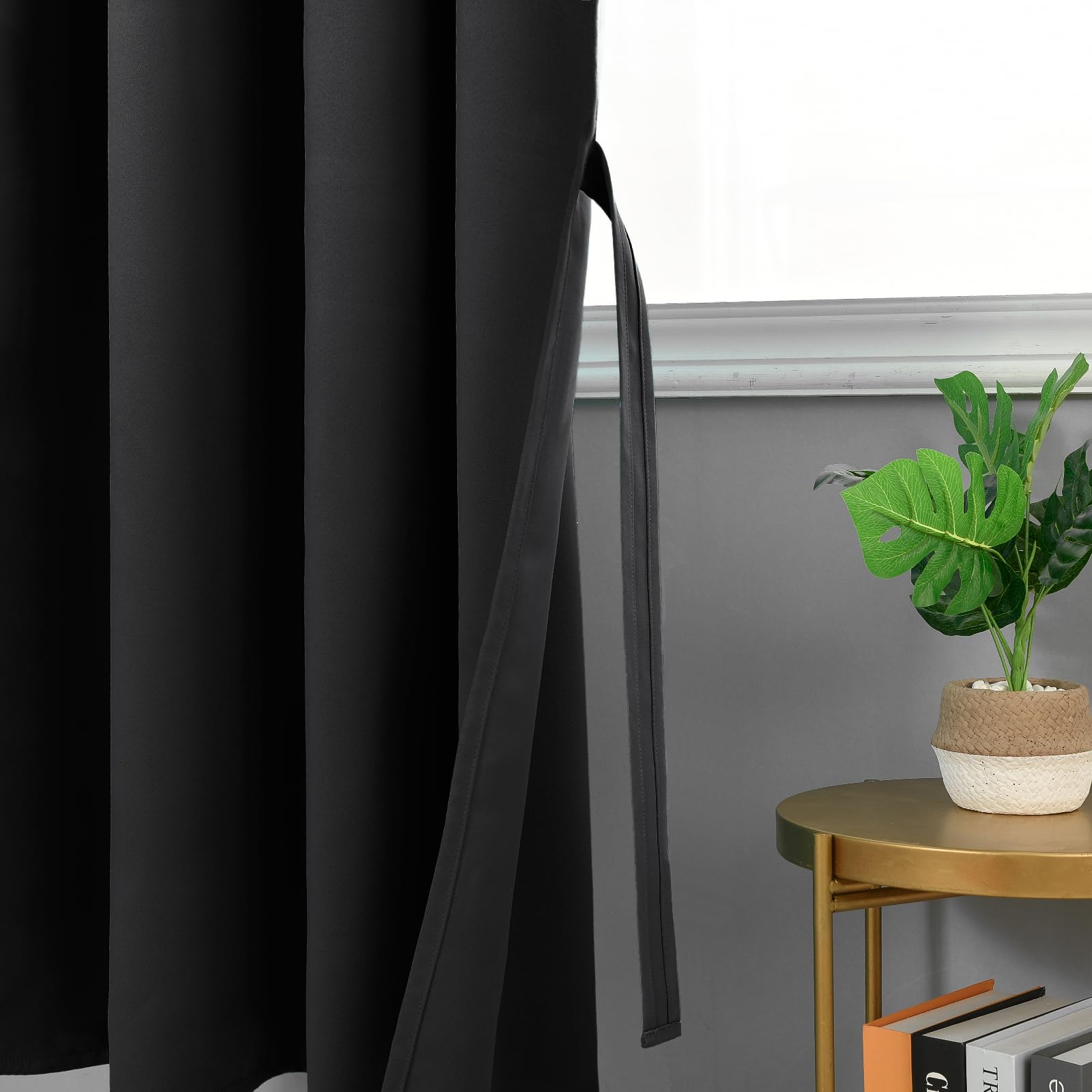 JIUZHEN Curtains with Ruffle Tape, Blackout Curtains, Opaque Curtains, Living Room Curtains, Bedroom, Thermal Curtain, Black - Image 3