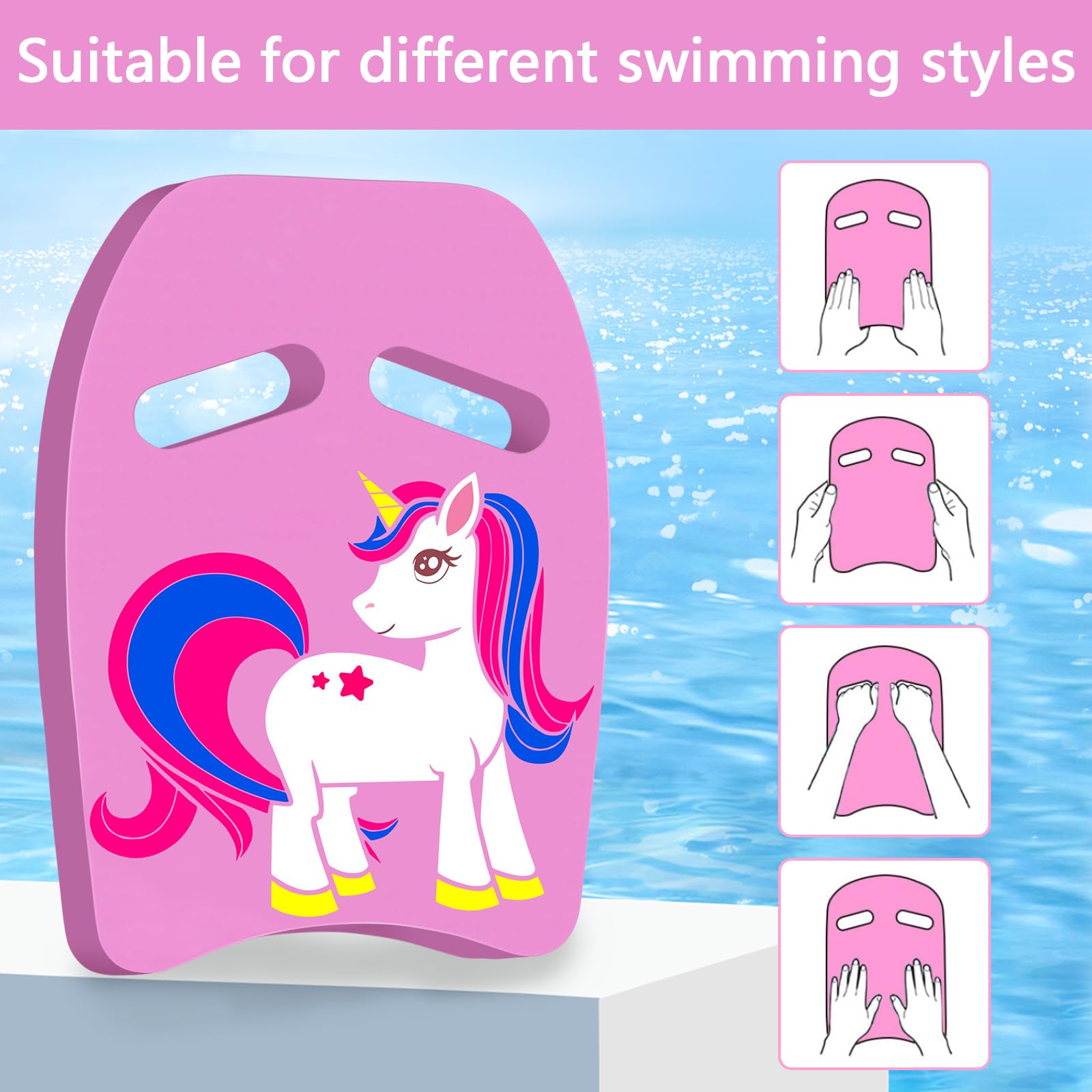 Giugio Tabla de natación para niños, equipo de entrenamiento con asas, tabla de natación para niños a partir de 3 años, patrón de dibujos animados, tablas de natación para ejercicios de natación y