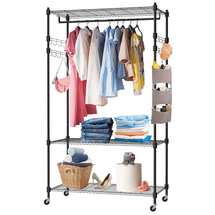 Buy Himimi Heavy Duty Rolling Garment rack 3 Tier Wire Shelving Clothes