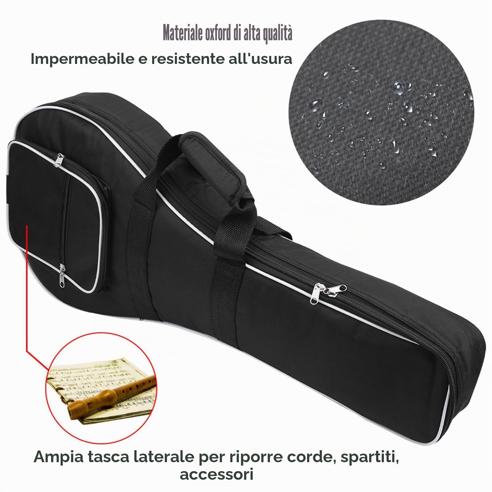 Custodia per mandolino, custodia morbida impermeabile con doppia cerniera tessuto Oxford addensato portatile tasche laterali ampie for musicisti viaggi esibizioni all'aperto