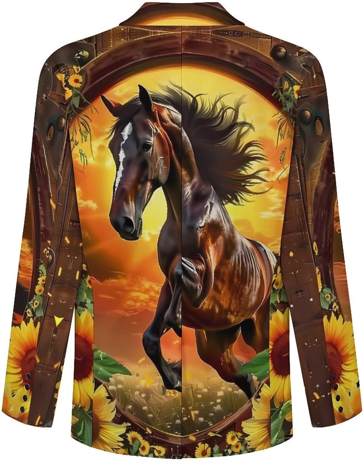 3D Horse Sunflower Men's Classic Fit Suit Two Button Blazer Business Coat Tuxedo for Wedding Dinner