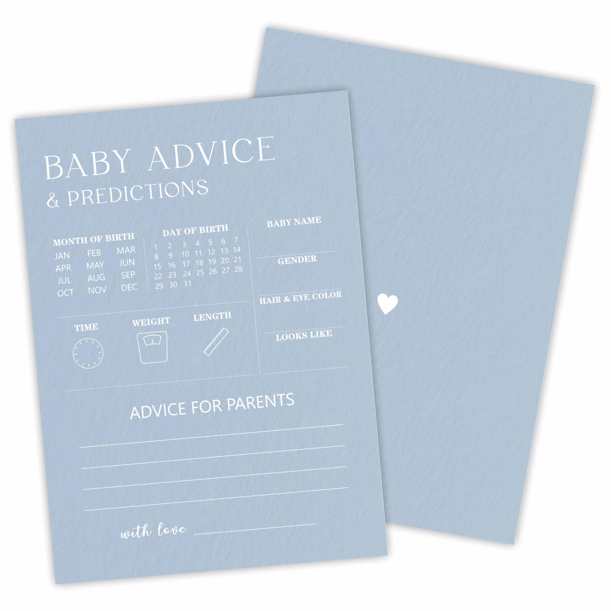 Prediction & Advice Game Kits For Baby Shower - Minimalism Sky Blue - 30 Fill In The Blank Game Cards Each Set, Gender Reveal, Gender Neutral，Party Favor & Supplies - B02