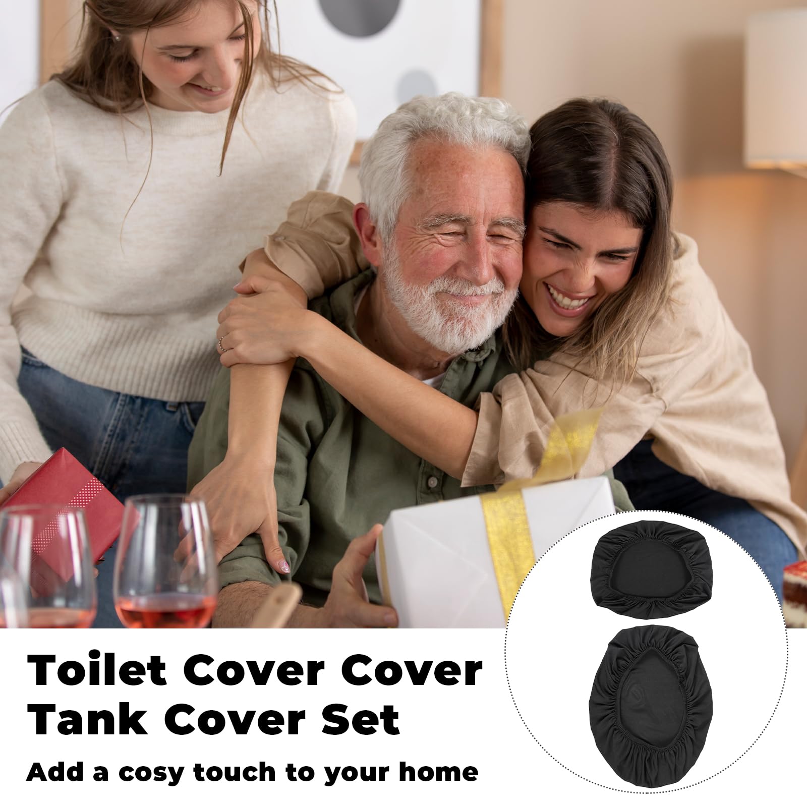 Black Toilet Lid & Tank Covers - Soft Stretch Set -6