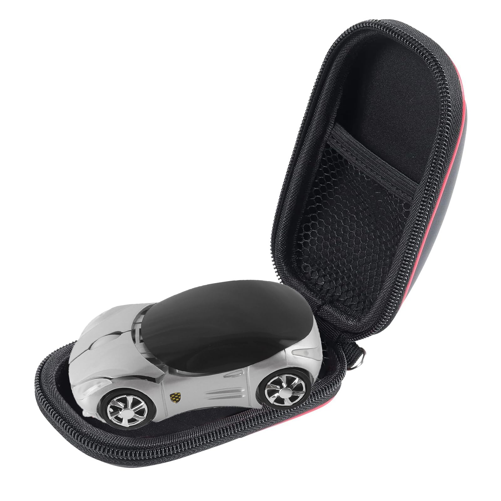 elec Space Ratón inalámbrico, ratón óptico ergonómico en forma de coche deportivo 3D, mini ratón para niños, mouse de computadora para computadora portátil con funda de mouse (plateado)
