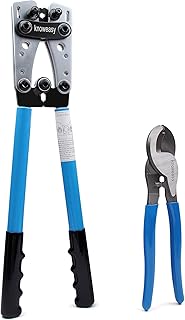 Knoweasy Battery Cable Lug Crimping Tool with Wire Cutter - Crimp Tool for 8, 6, 4, 2, 1, 1/0 AWG Heavy Duty Wire Lugs, Ba...