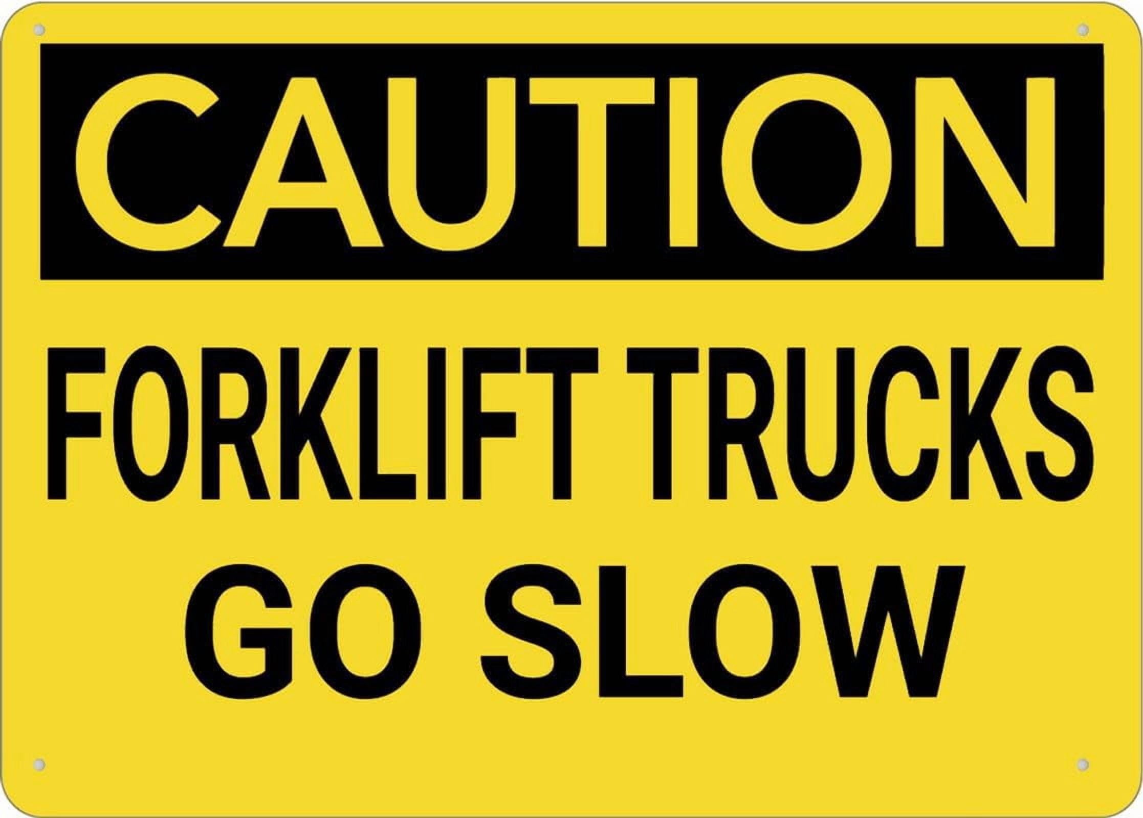 (2-Pack) Metal Tin Sign Caution Forklift Trucks Go Slow Sign Signs 12X8 Inch Rust Free Aluminum,Weatherproof Outdoor For Home