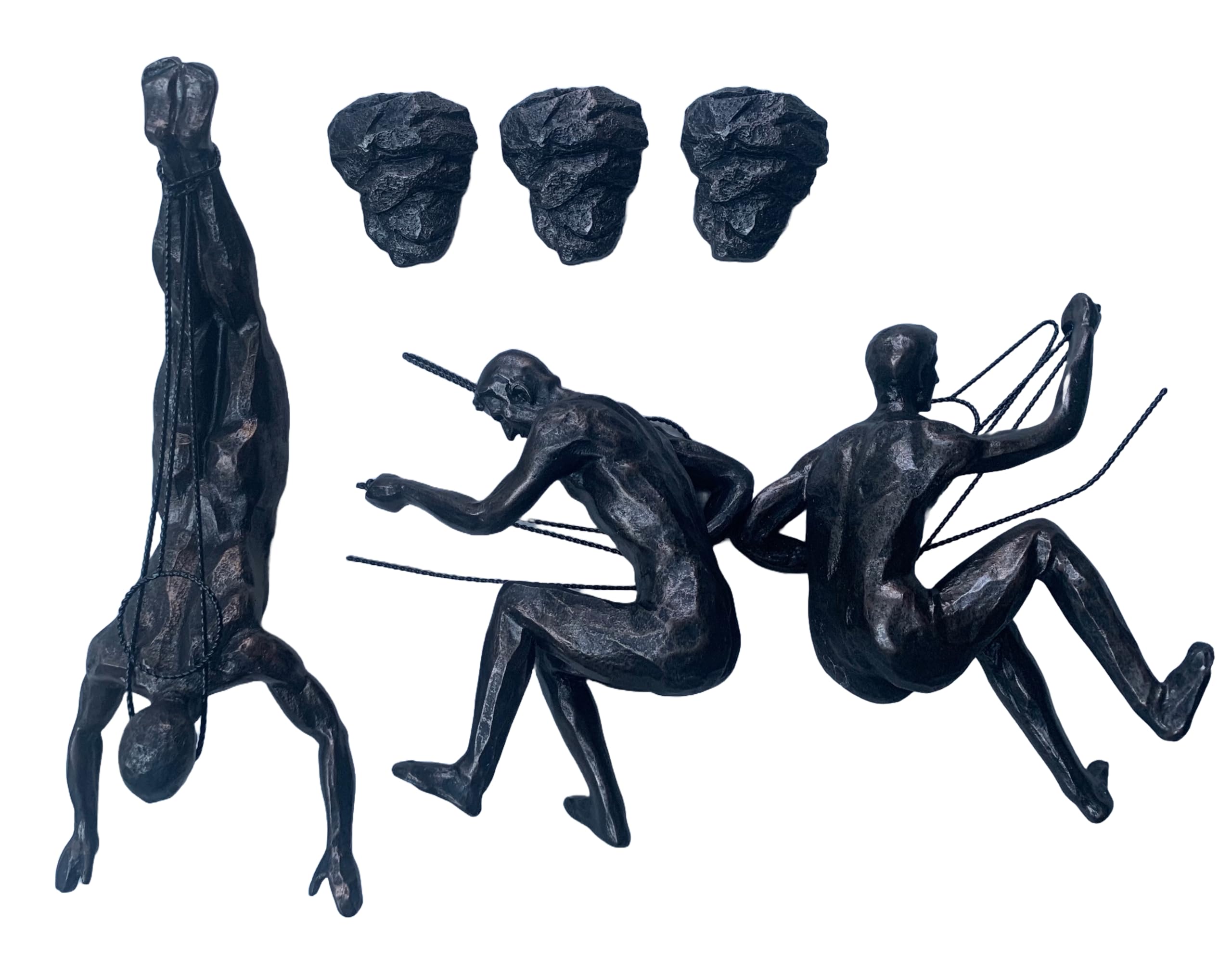 Haute Collage Men's Antique-Bronze 3X Large Bronze Climbing Abseiling Trio Hanging Ornat Figures Climbing Wall-Hanging Figurine Abseiling Ornats Sculptures Wall Art Resin And Metal Hanging On Wire (Antique-Bronze)