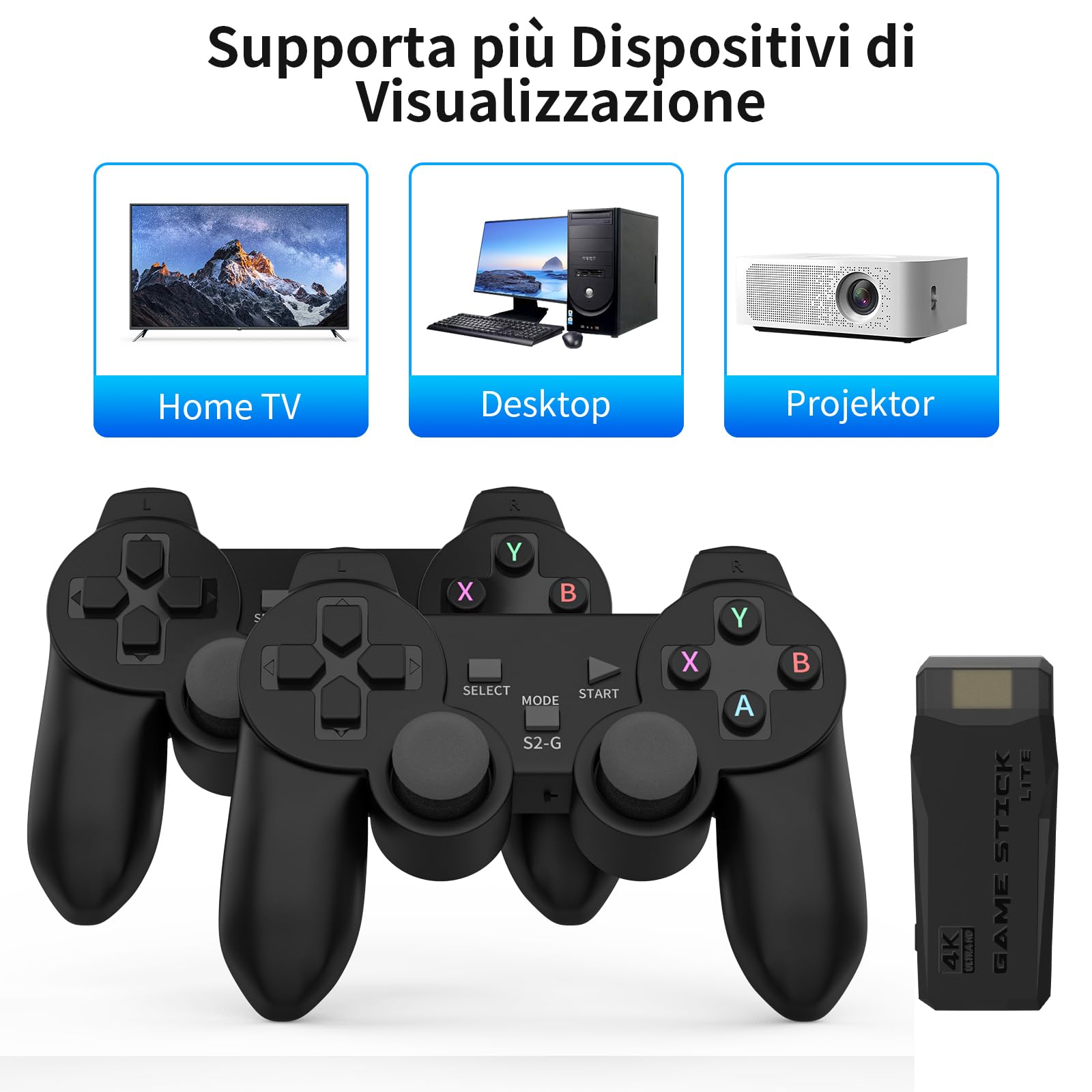 Console di Gioco Wireless Retrò M8, Plug and Play Mini Game Stick, 20,000+ Videogiochi Classici, Dotato di Doppio Controller di Gioco Senza Fili 2.4G, 9 Simulatori, Uscita HD 4K