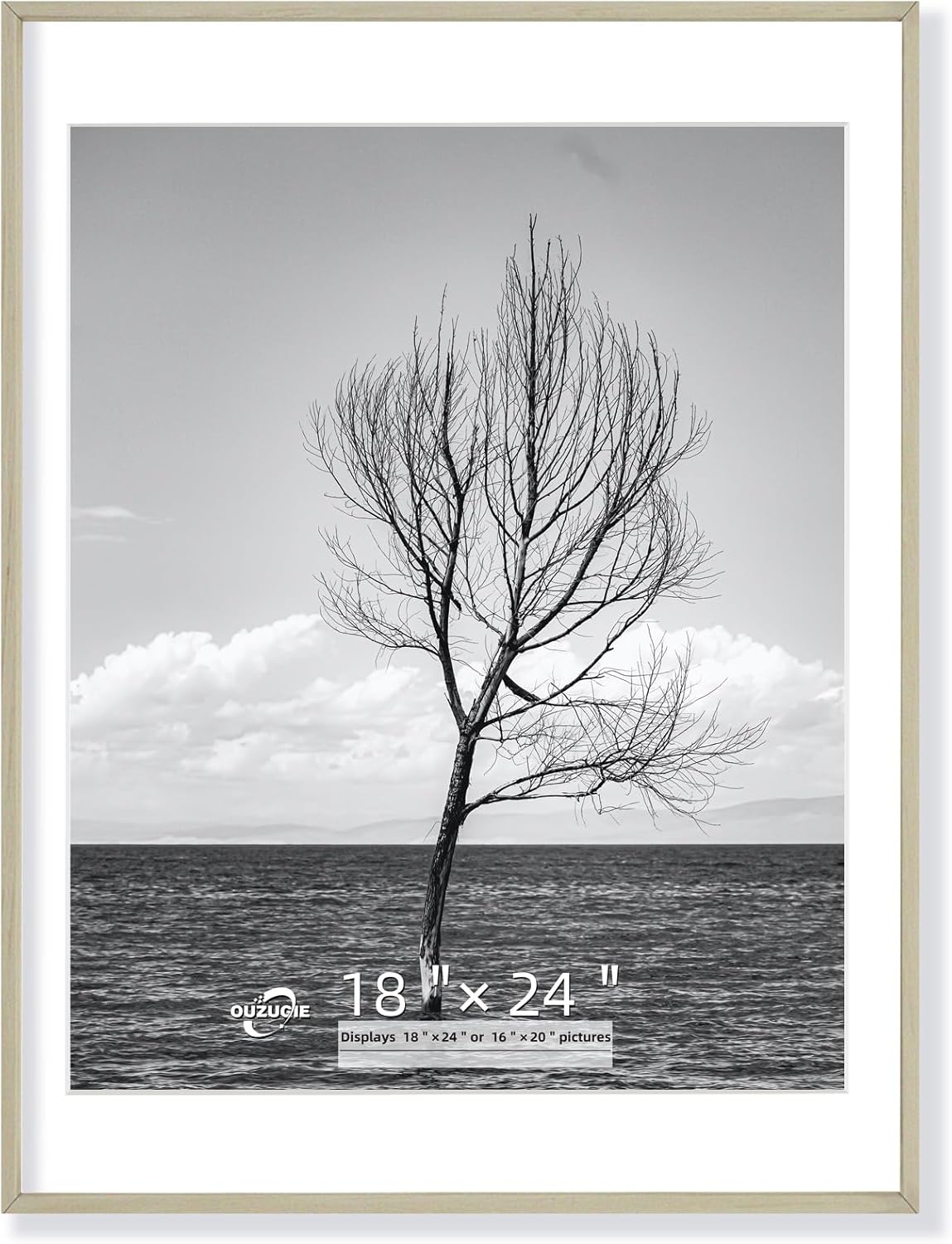 OUZUGIE 18X24 Picture Frame,Display Poster 16X20 With Mat or 18X24 Without Mat,Oak Aluminum Poster Frames with Premium Acrylic,Photo Frames with Strong Corner Design for Gallery Wall and Tabletop Oak 18X24