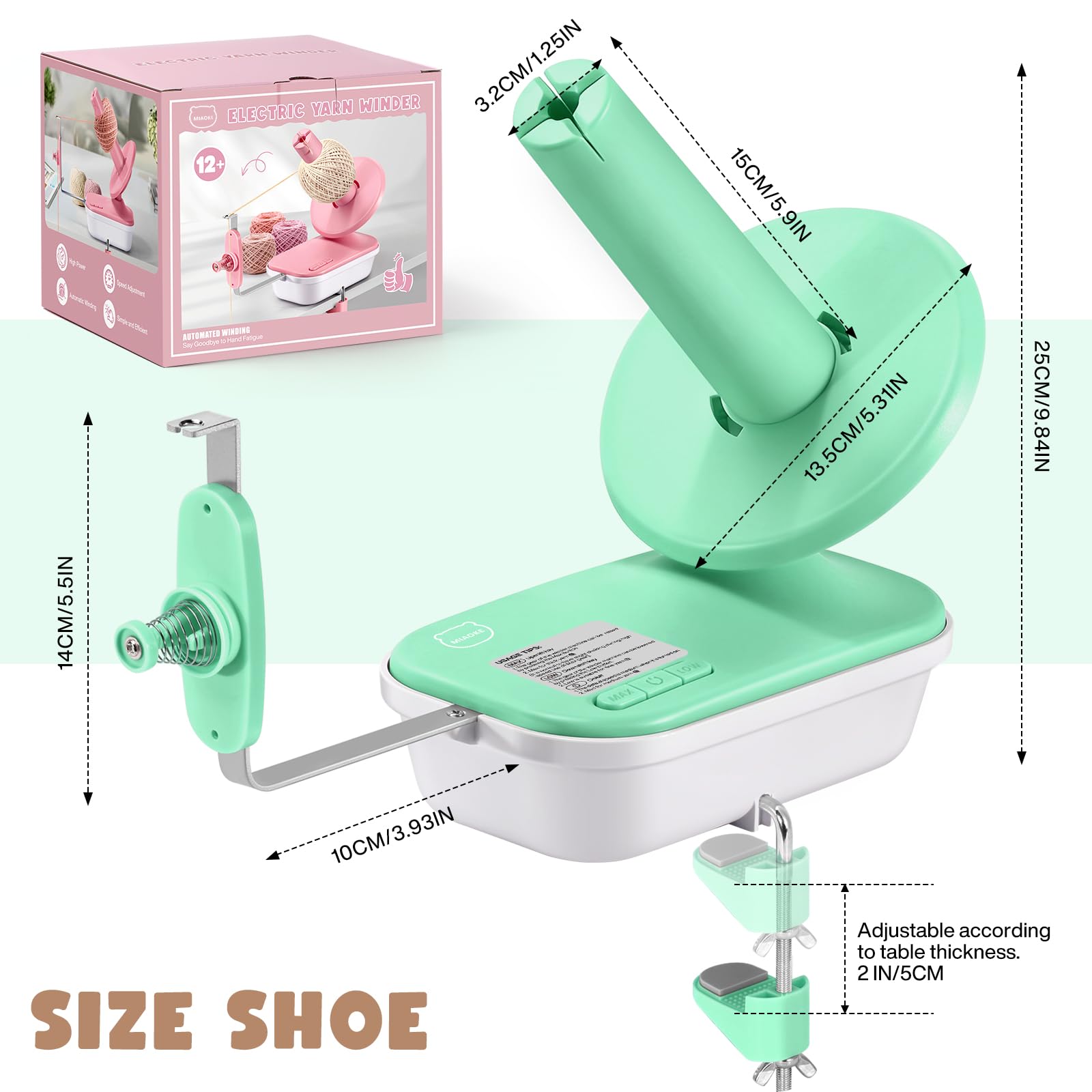 Avvolgitore elettrico avvolgitore per filati ad alta velocità, tre velocità, regolabile, 4-10 oz, grande avvolgitore automatico per uncinetto, ottimo aiuto per lavorare a maglia-verde