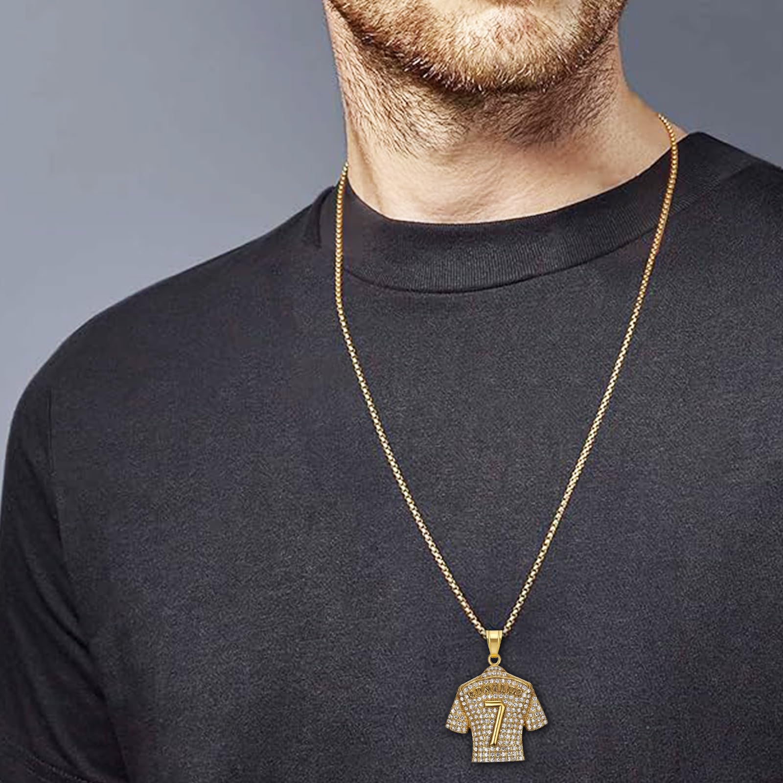 Collar de jersey de 2 piezas número 7, colgante de jersey, collar de diamantes número 7 niños cadena de cresta de hip hop, regalo para amantes de los juegos de pelota