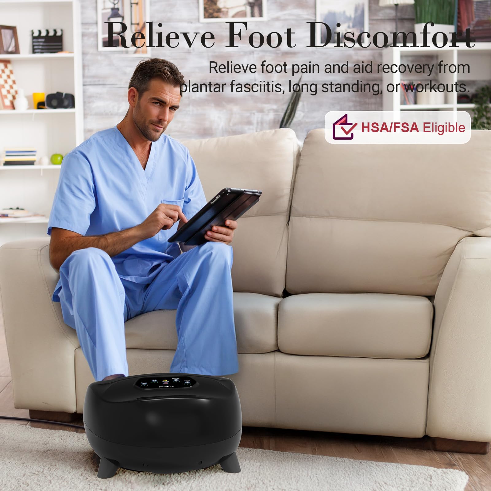 CuPiLo Masajeador de pies para fascitis plantar, masajeador Shiatsu de pies completo mejorado elegible para FSA HSA, configuraciones de varios niveles con control remoto, masajeador de pies para neu