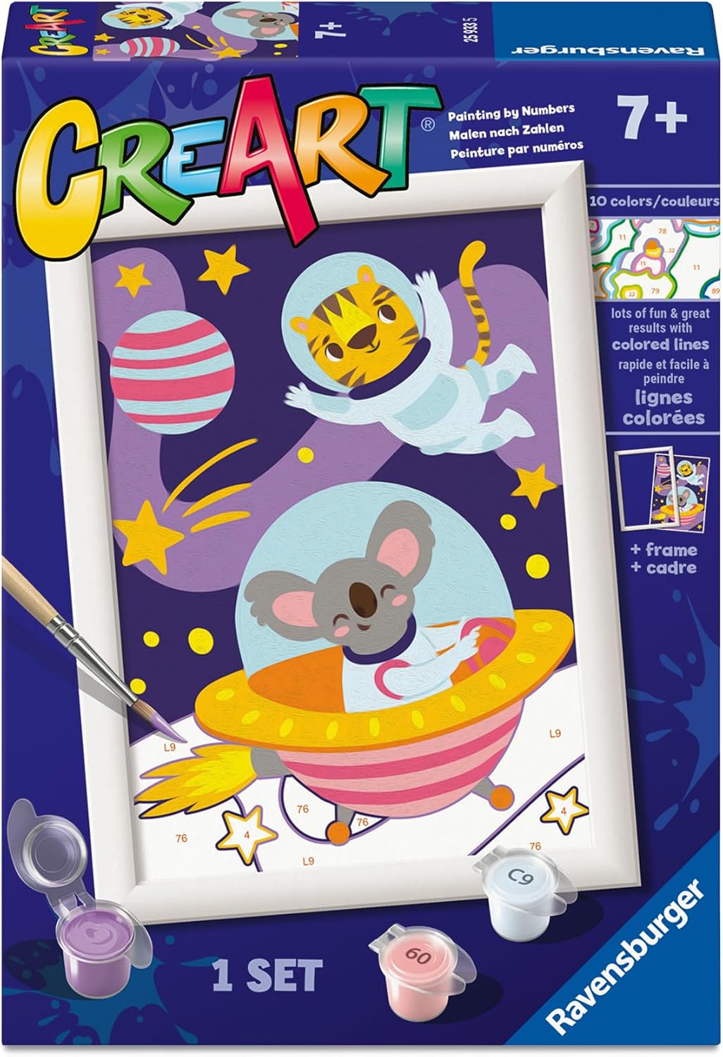 Ravensburger - Animals in Space CreArt Paint by Numbers Kit | Fun & Easy DIY Art for Kids Age 7+ | Creative Gift Idea for Birthdays & Holidays