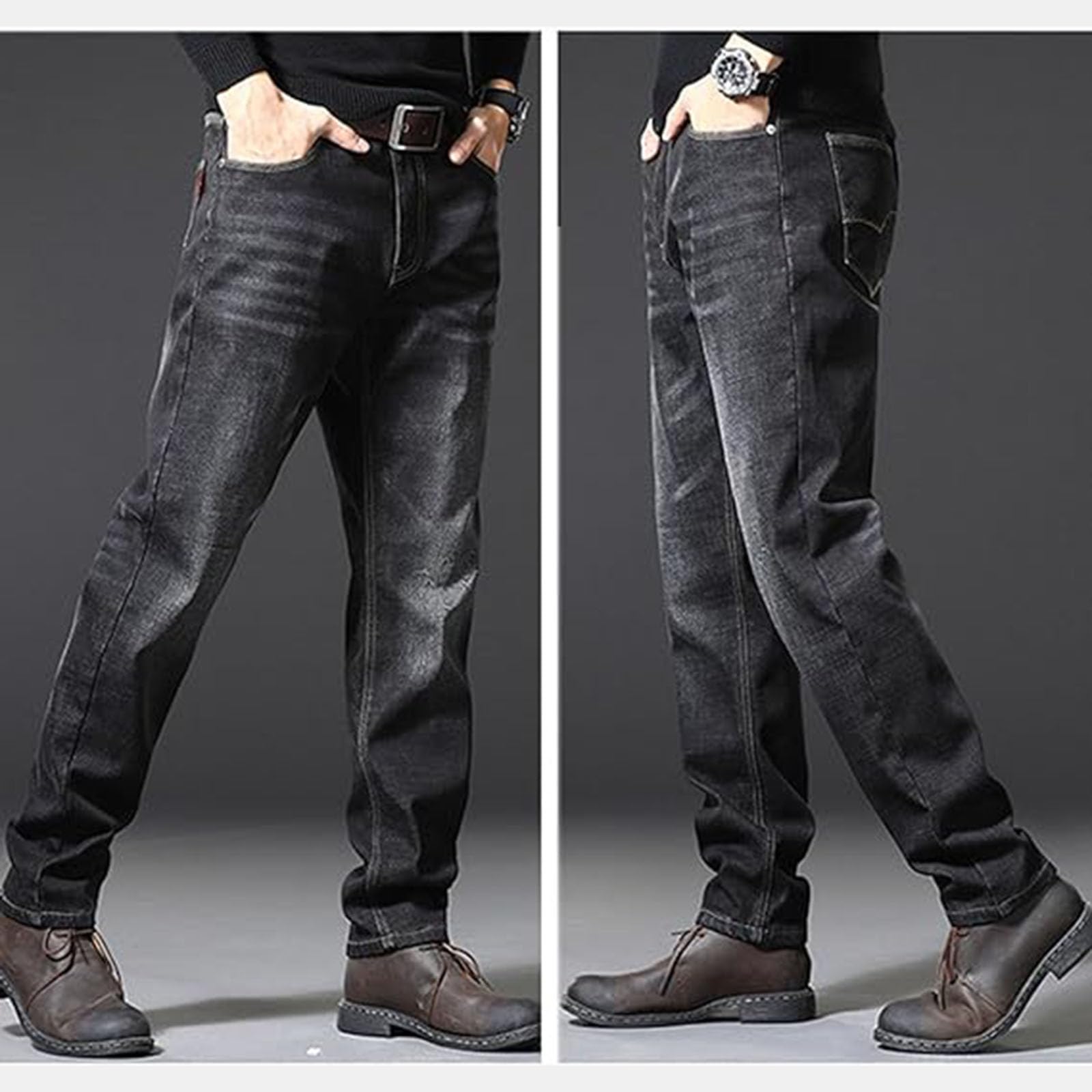 Jeans termici da uomo, taglie forti, pantaloni termici, pantaloni da neve, pantaloni invernali foderati, pantaloni lunghi per il tempo libero da uomo, pantaloni da lavoro