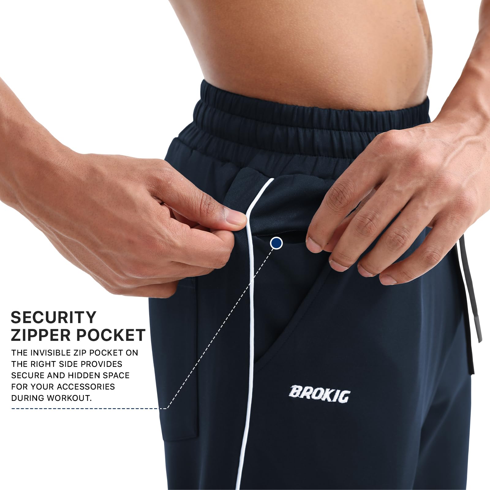 BROKIG Gerade Herren-Jogginghose für Fitnessstudio, Workout, Sport, Sweathose, Lauf-Trainingshose, Freizeithose für Herren, mit Reißverschlusstasche