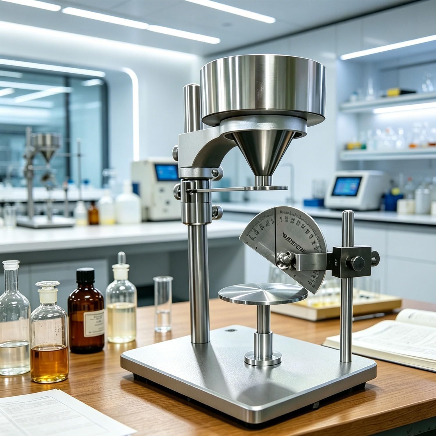SICWEDIM Powder Repose Angle Tester, Particle Flow Rate Tester, Particle Repose Angle Measuring Instrument, Outlet Diameter 10mm, Tray Diameter 80mm, Taper 60° ±0.5°