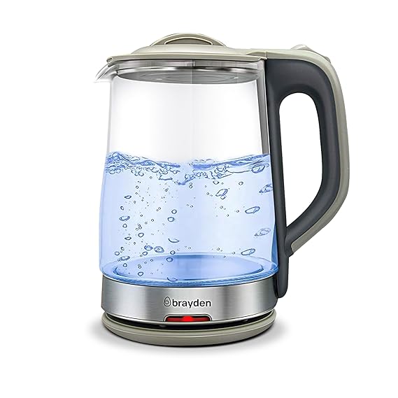 Brayden Aquo 10 Electric Glass Kettle1.8 Litre | Led Indicator | Tea, Soup & Multipurpose | Auto Shut Off | Boil Dry Protection | Transparent Borosilicate Glass Body (1500W,Grey)