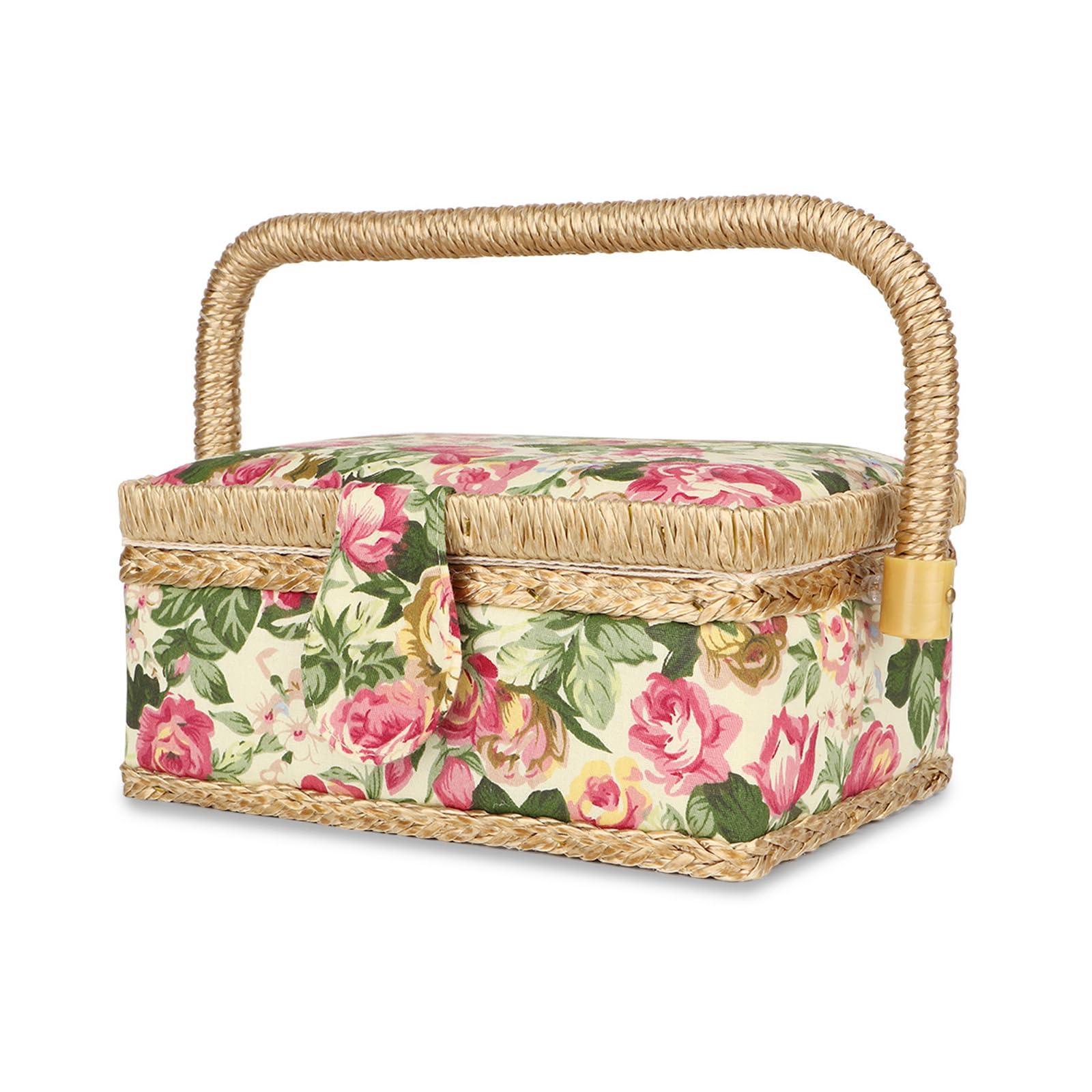 Extra Large Sewing Basket, Vintage Sewing Basket, Household Fabric Craft Handmade Sewings Baskets Thread Needle Storage Box Organizer (Garden rose)