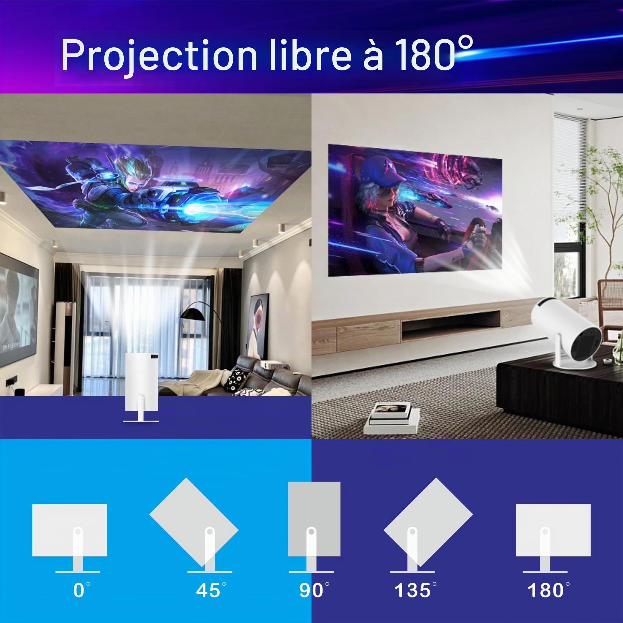 Projecteur HY300 4K HD Android 11 Double WiFi 6.0 200 ANSI BT5.0 1080P 1280 * 720P Home Cinema projecteurs Portables extérieurs (Color : HY300, Size : EU Plug)