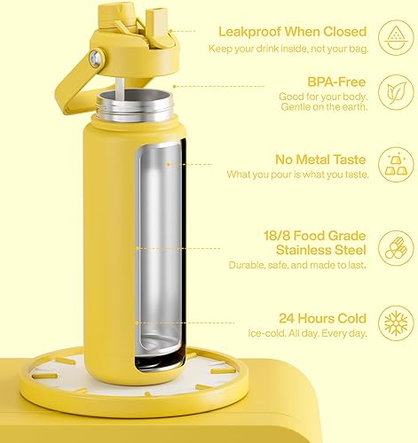 Miniatura 757 de ENCOOL Botella de agua aislada con popote, de acero inoxidable, a prueba de fugas, sin BPA, al vacío de doble pared que se mantiene fría durante 24