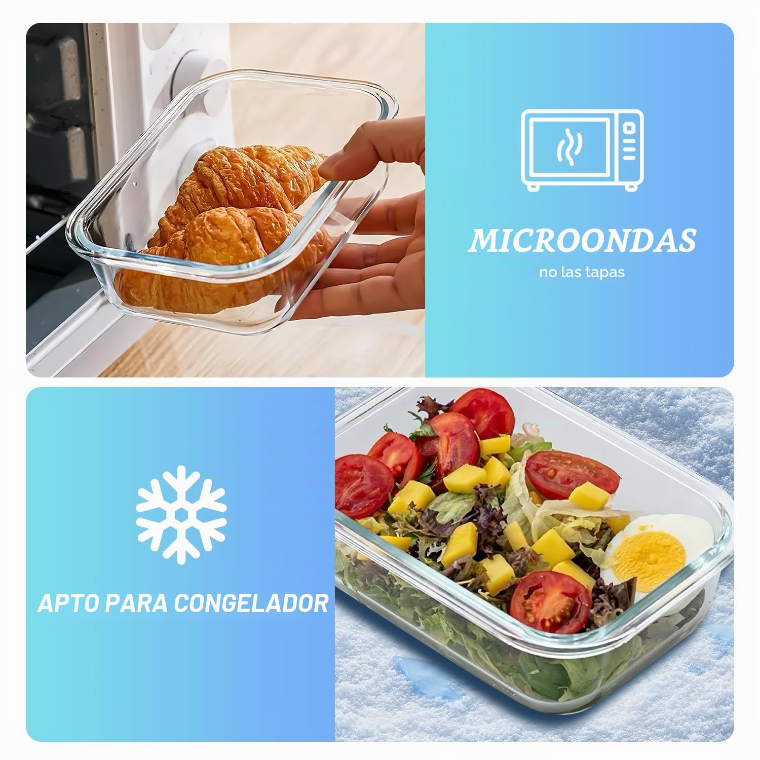 KUMD Paquete de 5 recipientes de vidrio para almacenamiento de alimentos de 36 onzas con tapas de cierre hermético (1040ml) - Cajas de comida y almuerzo a prueba de fugas, aptas para horno, microondas