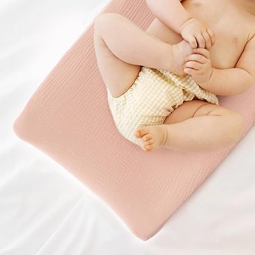 Miniatura 6 de Konssy Juego de 2 fundas de muselina para cambiador de pañales para bebés, niñas y niños, 100% algodón, ajustadas, suaves (rosa, floral)