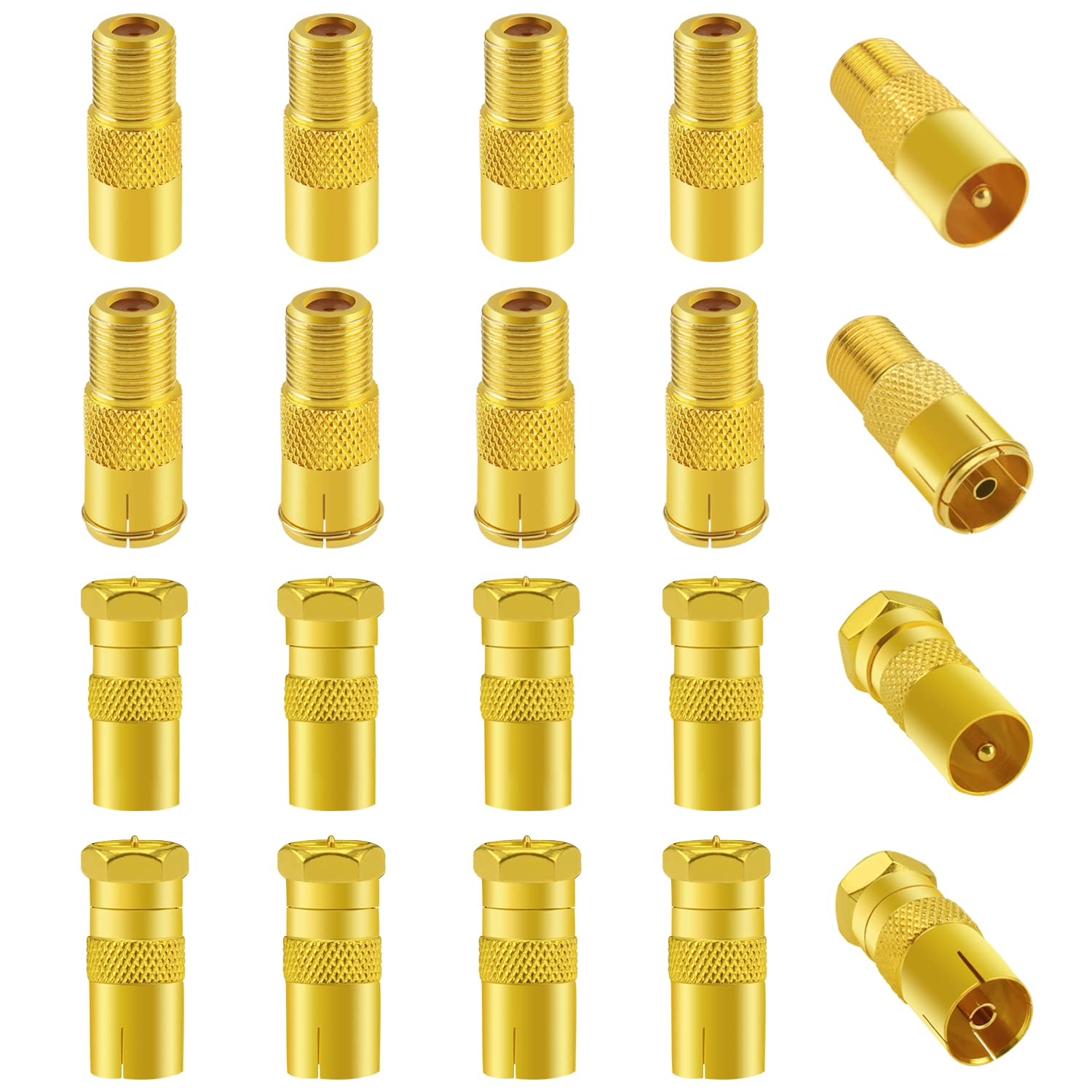 20 PCS F Male Female to RF Male Female Coaxial Aerial Adapter, KUOQIY TV 9.5 Male Female to F-Type Male Female Converter