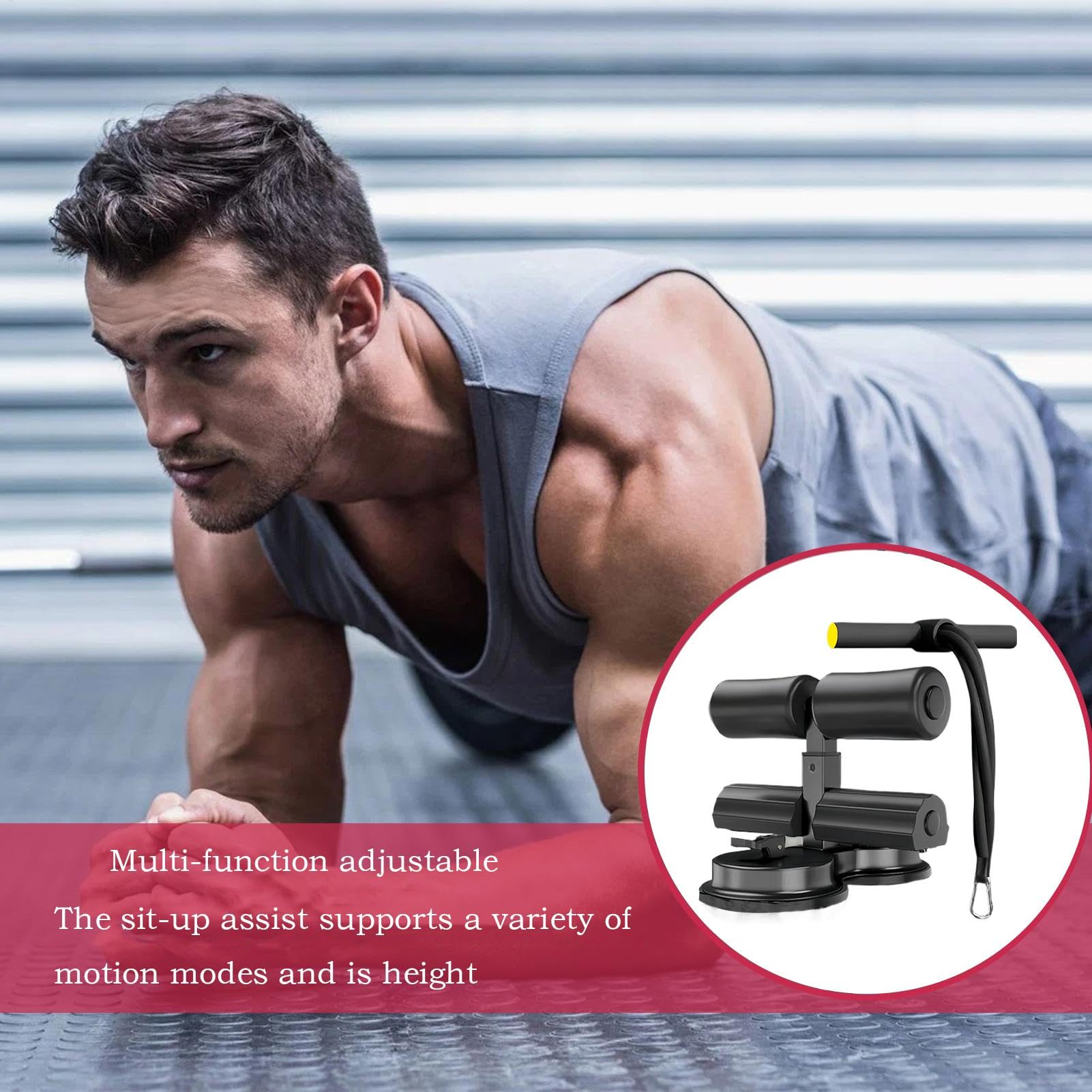 Sit Up Machine per addominali, supporto regolabile con ventosa, supporto da pavimento, attrezzo per allenamento addominale, macchina da pavimento per esercizi in palestra a casa
