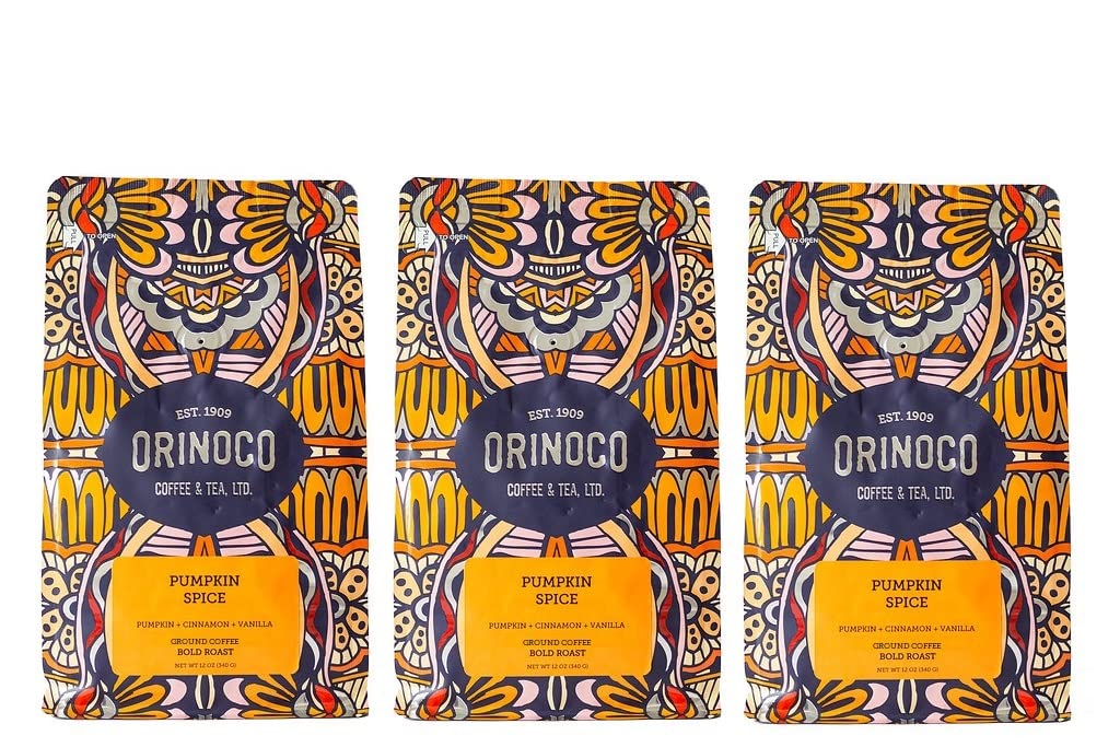Orinoco Pumpkin Spice 12 oz bag, 3-pack, Light Roast, Ground Coffee, 100% Arabica Beans