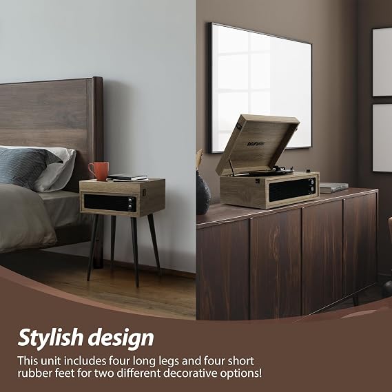 Standing 3-Speed Record Player, Bluetooth Turntable with Built-in Speakers and Detachable Legs, USB Playback& Vinyl-USB Recorder, Oatmeal