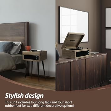Standing 3-Speed Record Player, Bluetooth Turntable with Built-in Speakers and Detachable Legs, USB Playback& Vinyl-USB Recorder, Oatmeal