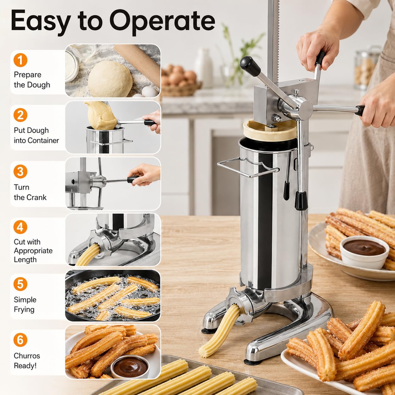 Churrera manuel commercial en acier inoxydable 304 avec 5 moules