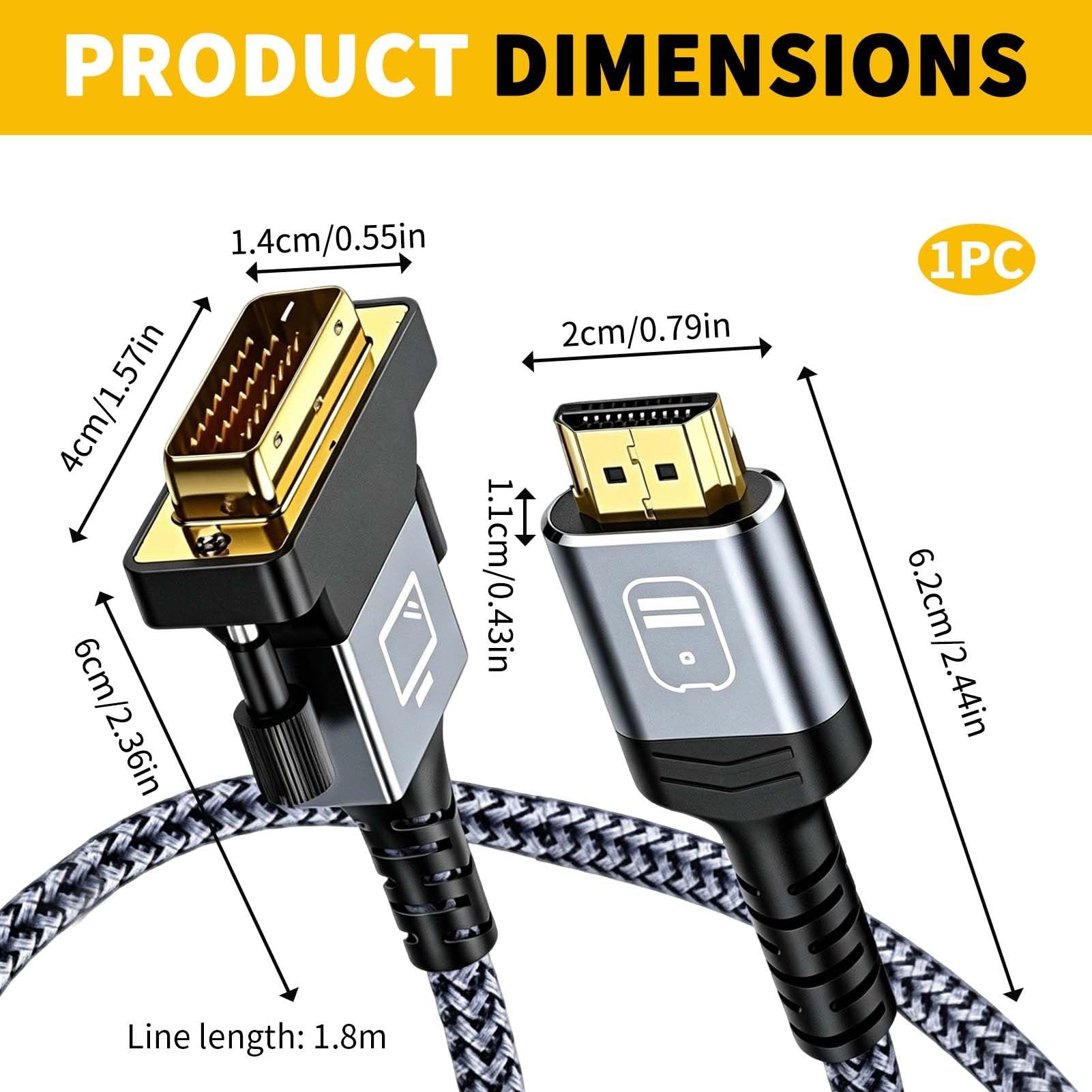 Cavo HDMI-DVI Bidirezionale Ticenpe 1.8m – Full HD 1080P Con Connettori Placcati Oro - 4