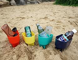 Home Queen Beach Cup Holder with Pocket, Multifunctional Sand Cup