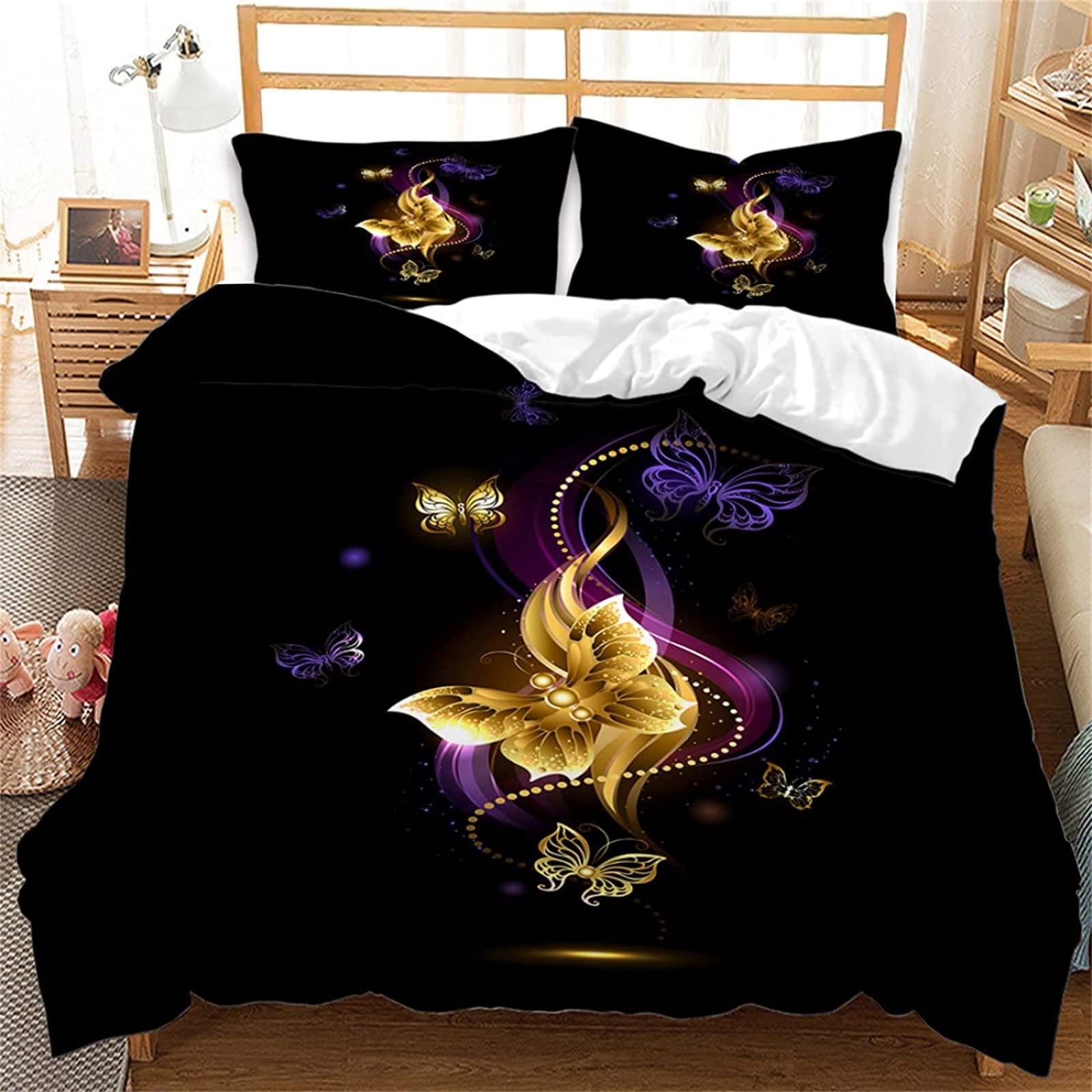 Housse De Couette 140x200 Cm + 1 Taie D'oreiller LOVE PAPILLON Blanc