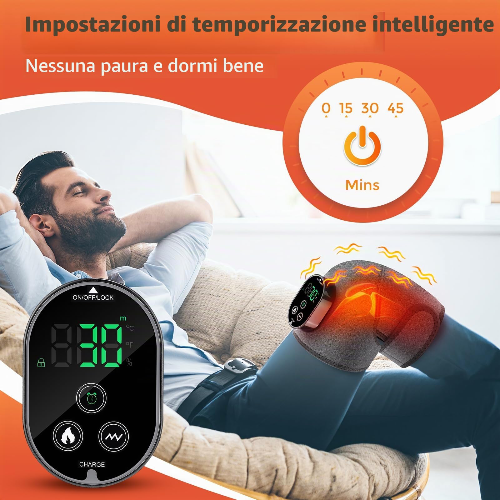 Fascia Riscaldante Per Ginocchio Senza Fili, Pad Riscaldante Per Spalla E Gomito Con Controllo Touchscreen, 6 Livelli Di Riscaldamento, 3 Modalità Di Massaggio E Timer, Batteria 3000mAh-Grigio