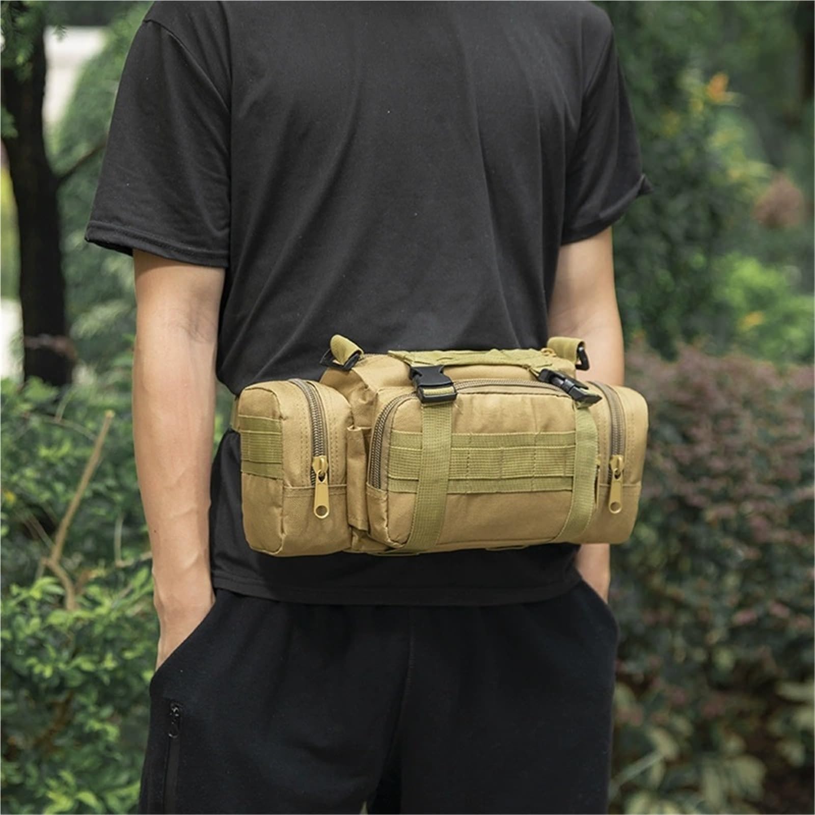 Męska wszechstronna torba typu Crossbody Outdoor Przenośna torba na klatkę piersiową Torba rowerowa Torba na talię z regulowanym paskiem(Khaki)