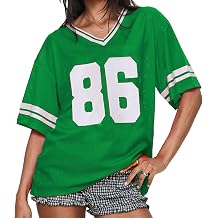 Women Y2k Jersey Shirts Short Sleeve V Neck Oversized Number Graphic T-Shirt Sport Casual Tee Tops Summer Streetwear