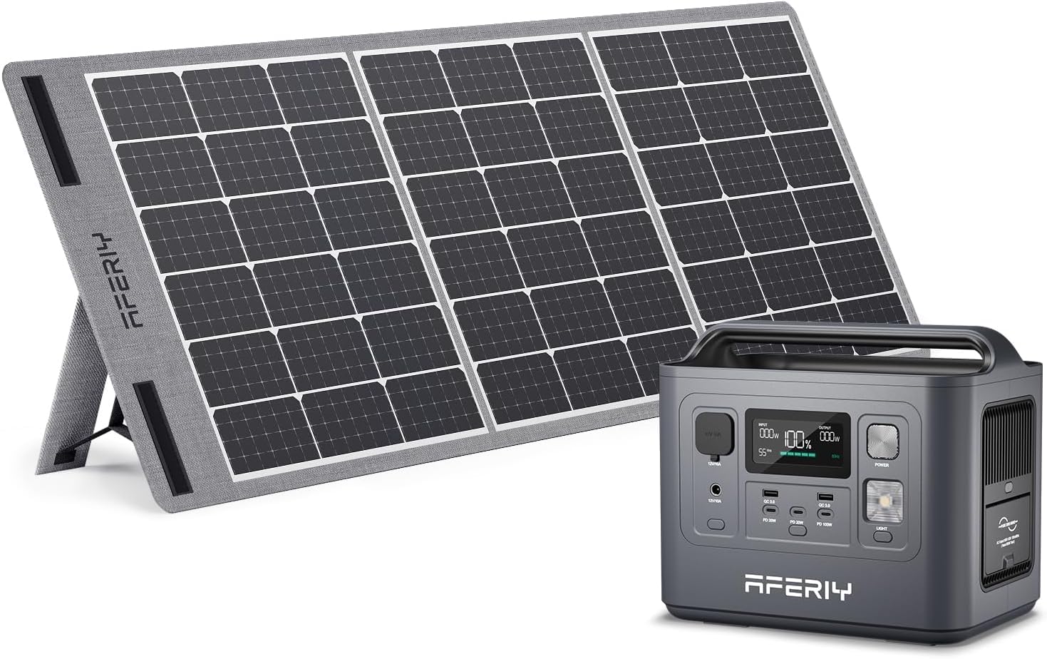 AFERIY P010 800W Power Station Con Pannello Solare 100W Centrale Elettrica Portatile 512Wh Picco 1600W Ricarica Rapida Generatore Corrente Batteria LiFePO4 Casa Campeggio Viaggio Emergenze UPS