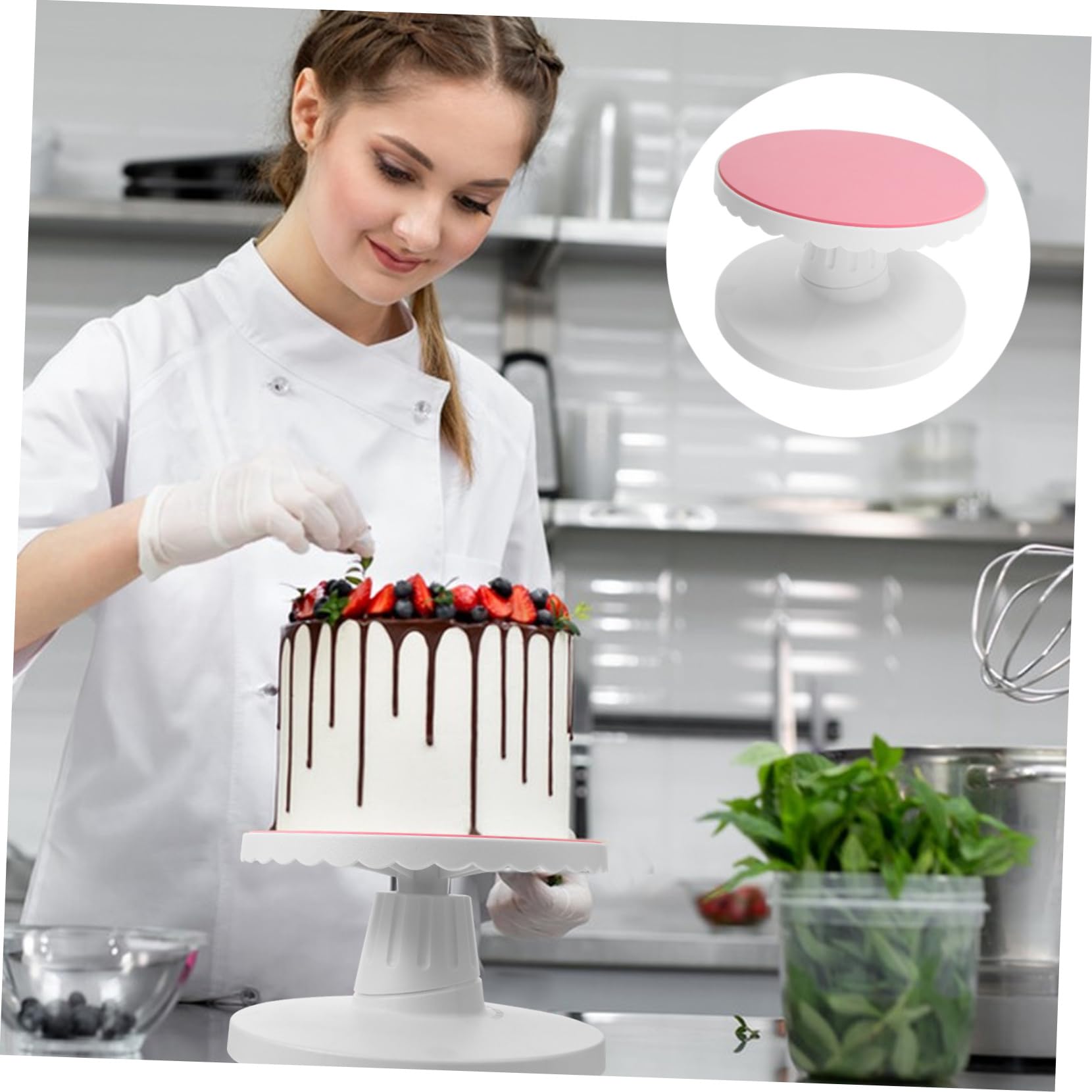 GLEAVI Plateau à Gâteau Rotatif Ajustable Pente pour Décoration de Gâteaux Outil de Pâtisserie et Facile à Nettoyer Rose