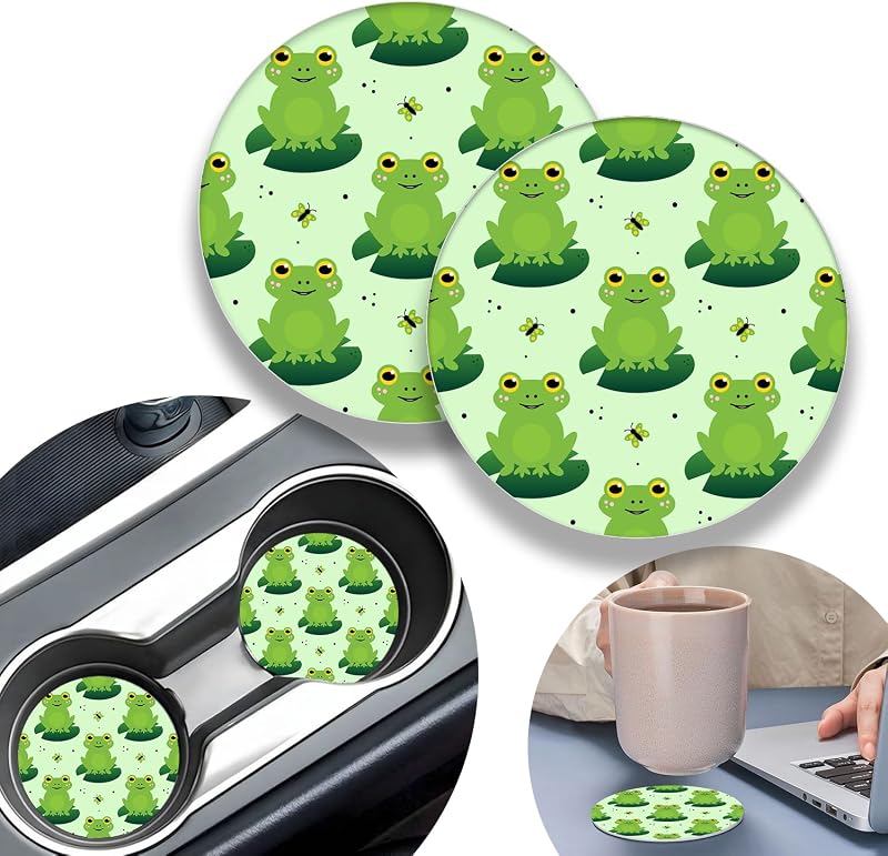Kit com 2 Porta-Copos Automotivos Olemier de Silicone com Estampa de Sapo Verde, 6,99 cm