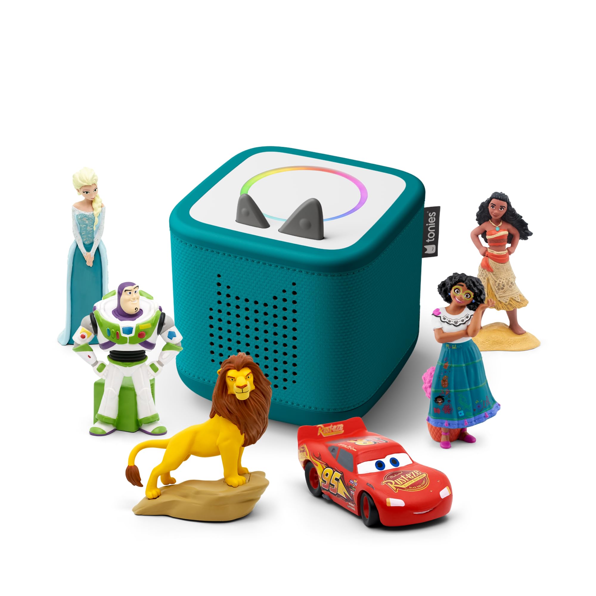 tonies Toniebox 2 Bundle Incl. 6 Tonies: Disney Frozen Elsa, Disney Moana, Disney Cars Lightning McQueen, Disney Lion King Simba, Disney Encanto, Disney Toy Story 2, Tropical Teal