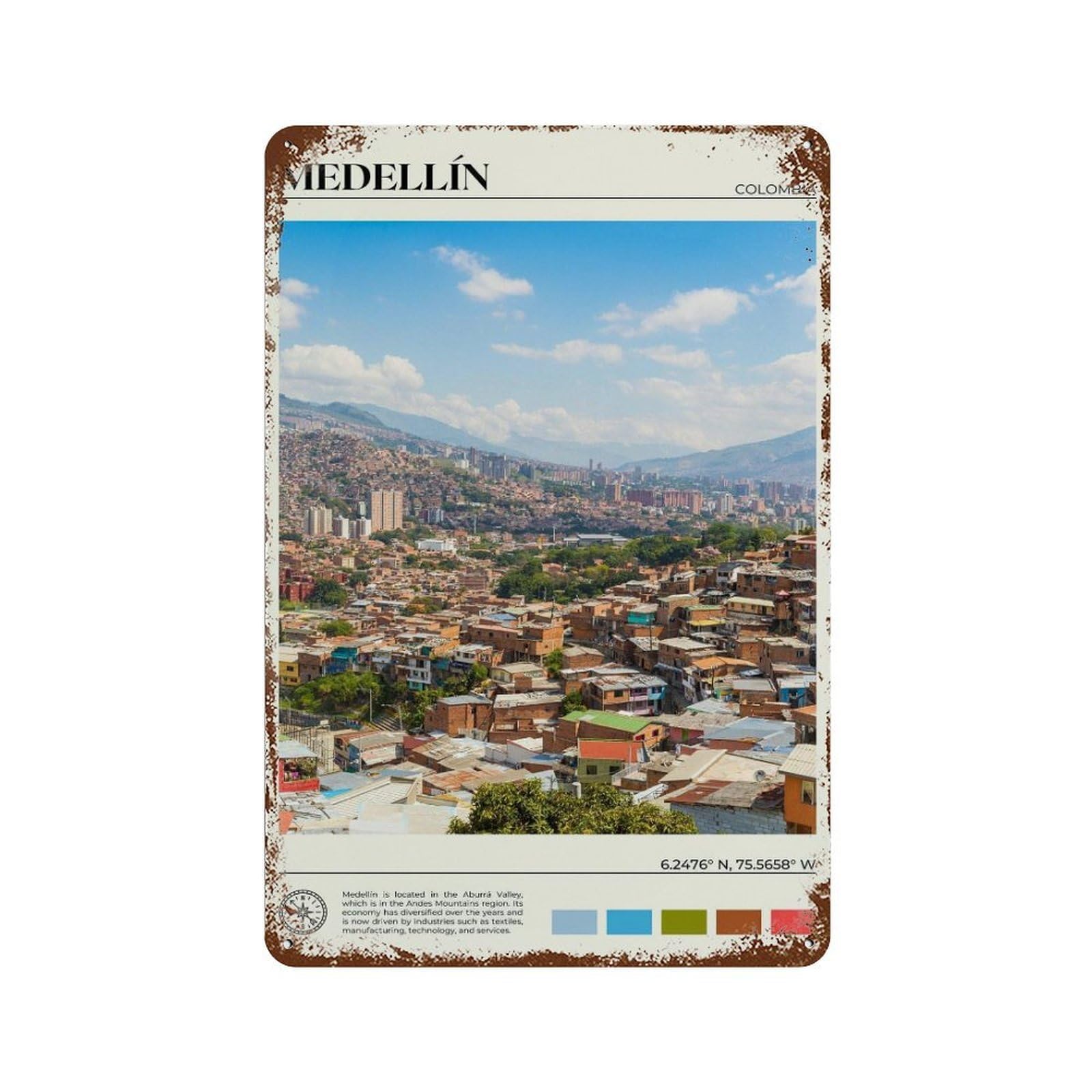 xiaoxiaoshen Real Photo Medellín Decor Colombia Wall Decor Art Metal Tin Poster Modern Home Decor Art Home Bar Shop Decorations Vintage Sign 30x20cm