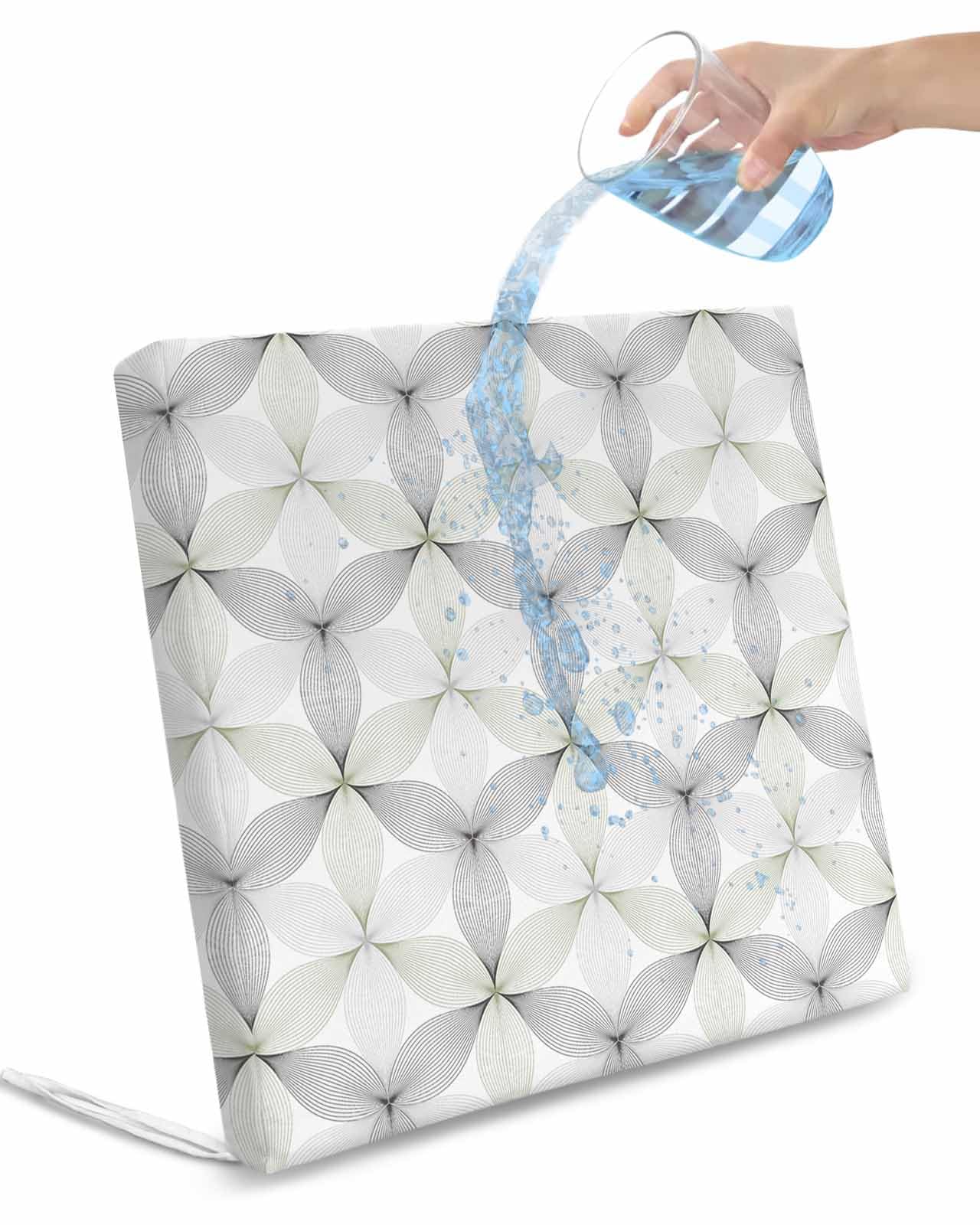 Homechoid Geometric Sage Green Indoor Outdoor Couch Cushion Covers Replacement 4 Pack, Modern Abstract Minimalist Patterned Waterproof Chair Sofa Seat Cover with Ties 20x18x4