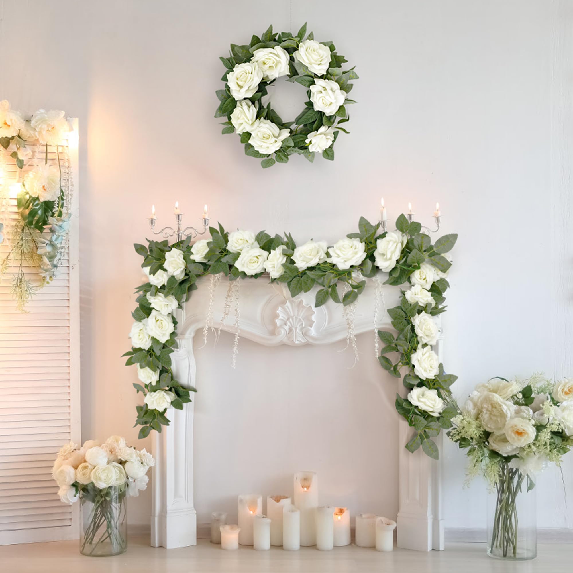 YMIFEEY 2 x 2m Blumengirlande Künstlich Weiße Rosen Blumen Girlande Deko Kunstblumen Hängend Rosengirlande Blumenranken Frühling Blumenkette für Hochzeit Tischdeko Party Blumenwand Fahrrad (2*Weiß)