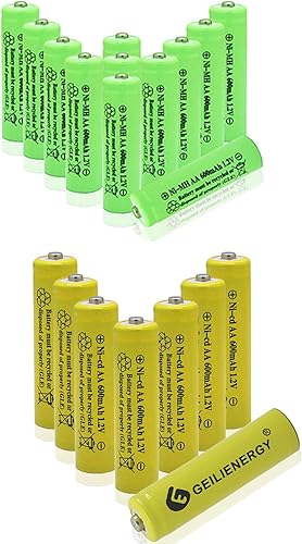 GEILIENERGY Paquete de 12 baterías recargables NiMH AA para luces solares con 8 pilas recargables NiCd AA para luces solares