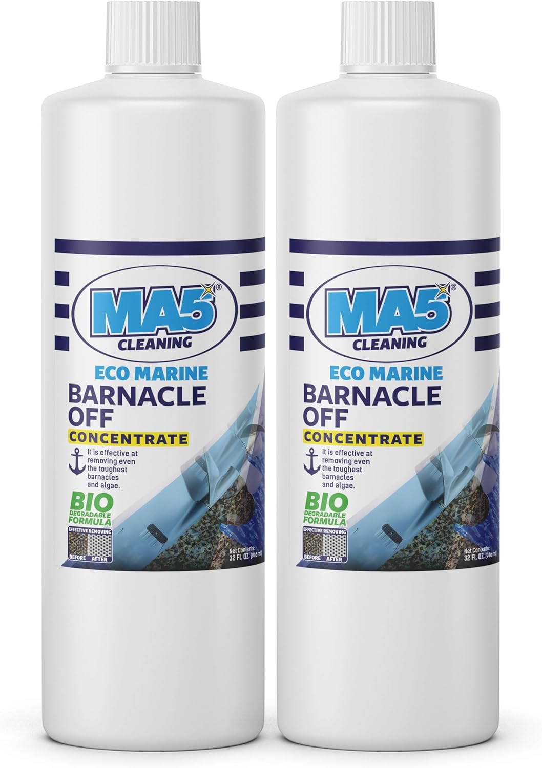 MA5x Eco-Marine Barnacle Off Concentrate | Barnacle Buster Remover and Cleaner for Boats | Biodegradable Formula | Shell and Algae Remover | 32oz Bottle | Pack of 2