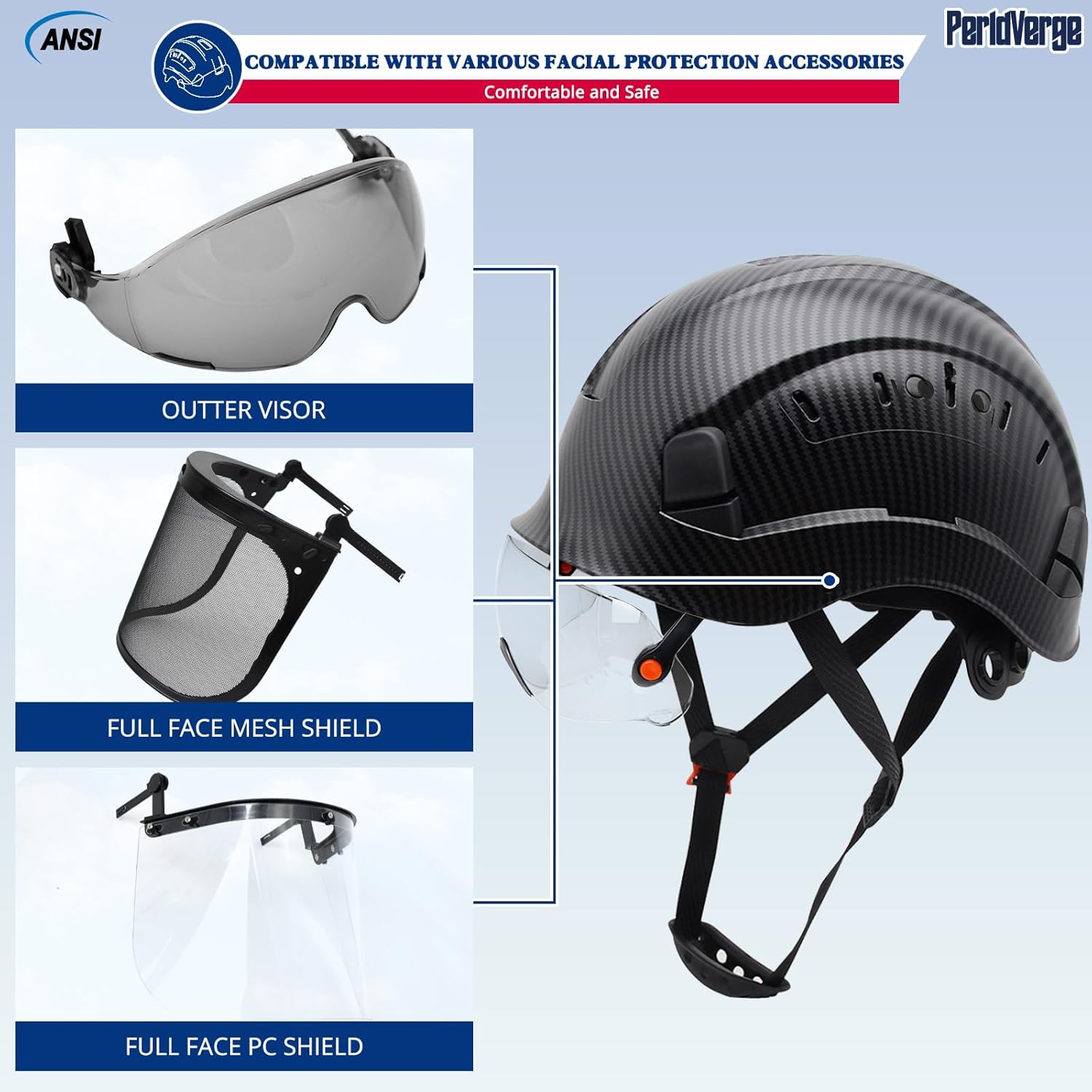 OSHA Approved Construction Hard Hat with Dual Visor - Vented Hard Hats with Visor Sun Glasses, ANSI Z89.1 Type 1 Class C Chainsaw/Arborist Safety Helmet