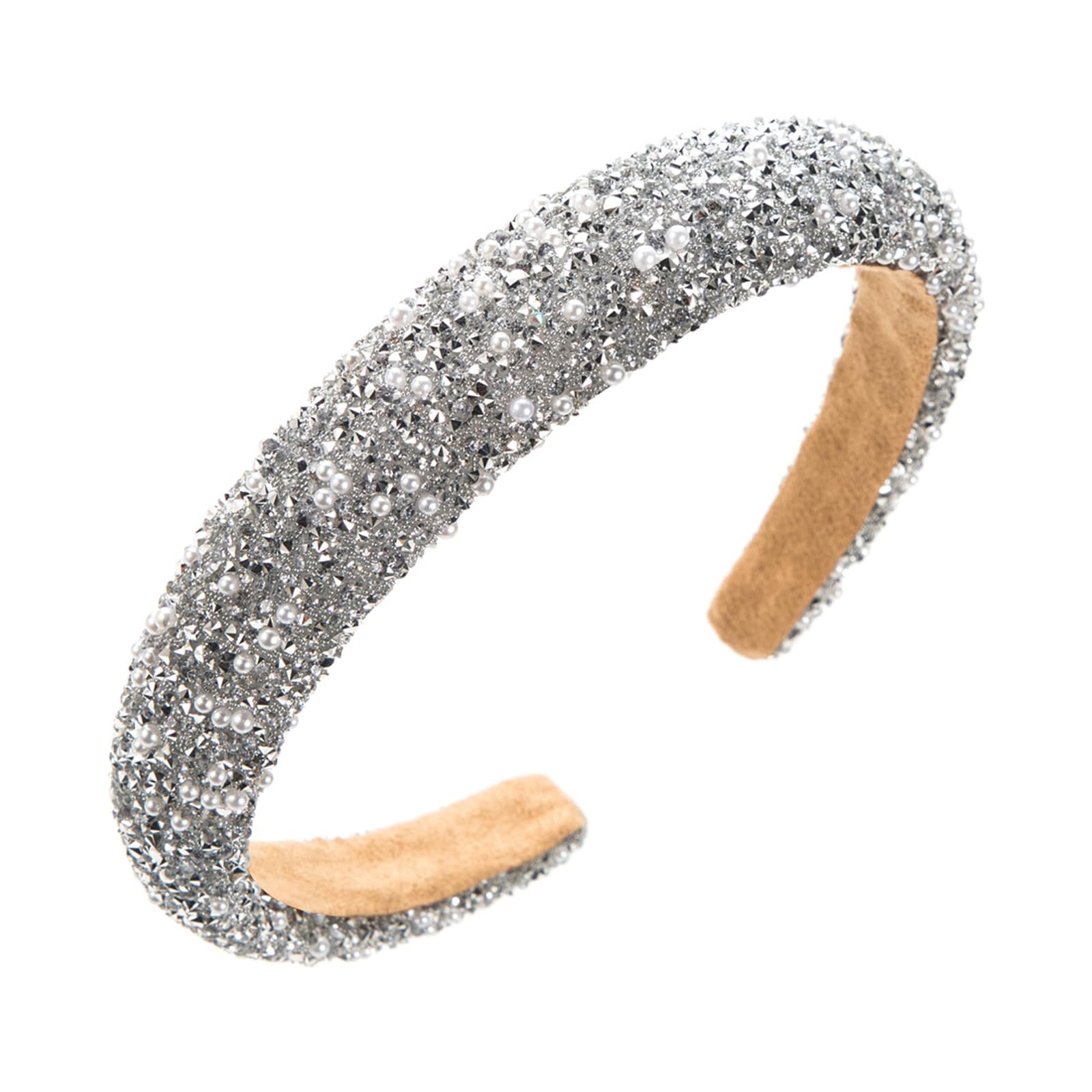 Fentency Women Glittering Rhinestones Headband Pearls Studded Hairband for Bridal Wedding and Everyday Use Fashion Accessories